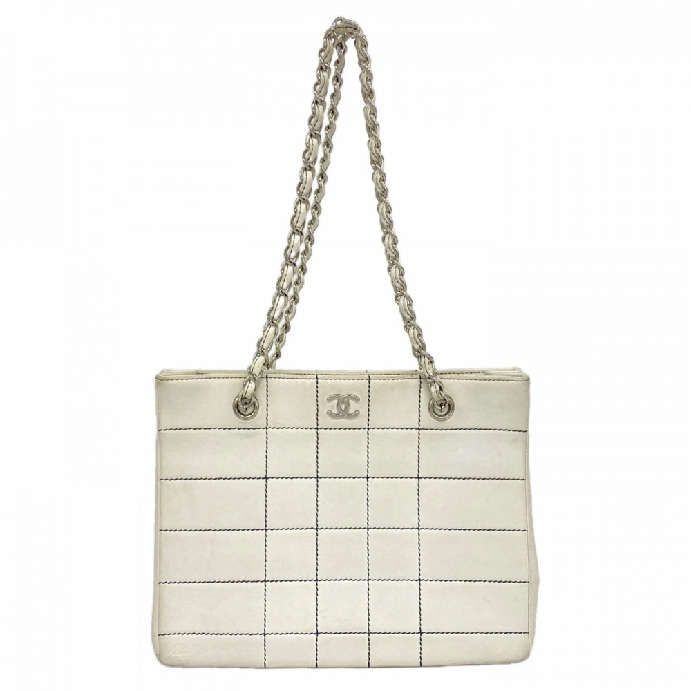 CHANEL White Leather Tote Bag